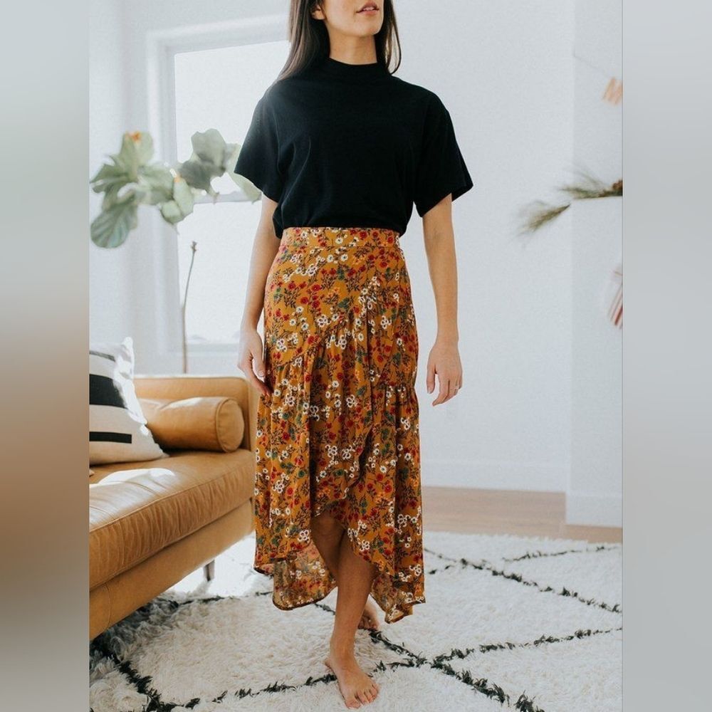 Hayden Women's Orange Floral High-Waisted Wrap Skirt Back Tie Size Medium